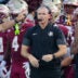 Florida State Seminoles head coach Mike Norvell watches from the sidelines. The Florida State Seminoles lead the New Mexico State Aggies 17-7 at the half on Saturday, Aug. 29, 2026.