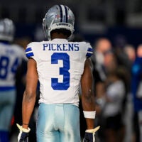 Aug 28, 2026; Arlington, Texas, USA; Dallas Cowboys wide receiver George Pickens (3) looks on before the game between the Cowboys and the Saints at AT&T Stadium.