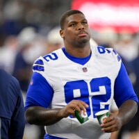 Aug 28, 2026; Arlington, Texas, USA; Dallas Cowboys defensive tackle Quinnen Williams (92) looks on during the game between the Cowboys and the Saints at AT&T Stadium.