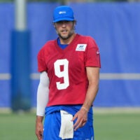 Aug 30, 2026; Woodland Hills, CA, USA; Los Angeles Rams quarterback Matthew Stafford (9) at practice at the Rams Practice Facility.