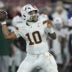 Sep 4, 2026; Stanford, California, USA; Miami Hurricanes quarterback Darian Mensah (10) stands in the pocket against the Stanford Cardinal during the third quarter at Stanford Stadium.