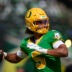Sep 5, 2026; Eugene, Oregon, USA; Oregon Ducks quarterback Dante Moore (5) warms up before a game against the Boise State Broncos at Autzen Stadium.