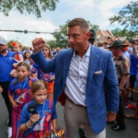 Florida head coach Jon Sumrall meets the crowd during Gator Walk before an NCAA football game at Steve Spurrier Field at Ben Hill Griffin Stadium in Gainesville, FL on Saturday, September 5, 2026.