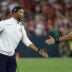 Sep 6, 2026; Green Bay, Wisconsin, USA; Notre Dame Fighting Irish head coach Marcus Freeman reacts in the first half at Lambeau Field.