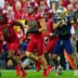 Notre Dame wide receiver Jordan Faison (6) celebrates getting a first down during the first half of a NCAA football game against Wisconsin at Lambeau Field on Sunday, Sept. 6, 2026, in Green Bay, WI.