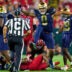 Notre Dame defensive lineman Tionne Gray (0) celebrates getting a stop during the second half of a NCAA football game against Wisconsin at Lambeau Field on Sunday, Sept. 6, 2026, in Green Bay, WI.