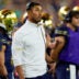 Notre Dame head coach Marcus Freeman looks on during the second half of a NCAA football game against Wisconsin at Lambeau Field on Sunday, Sept. 6, 2026, in Green Bay, WI.
