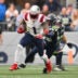 Sep 9, 2026; Seattle, Washington, USA; New England Patriots wide receiver A.J. Brown (1) runs after a catch during the second quarter against the Seattle Seahawks at Lumen Field.