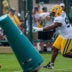 Green Bay Packers defensive lineman Javon Hargrave (98) runs through a drill during a joint practice with the Arizona Cardinals on Wednesday, Aug. 26, 2026, at Ray Nitschke Field in Ashwaubenon, Wisconsin.