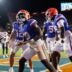 Sep 5, 2026; Gainesville, Florida, USA; Florida Gators running back Jadan Baugh (13) gestures with teammates against the Florida Atlantic Owls during the second half at Ben Hill Griffin Stadium.