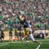 Sep 12, 2026; South Bend, Indiana, USA; Notre Dame Fighting Irish wide receiver Micah Gilbert (14) makes a catch for a touchdown against the Rice Owls during the first half at Notre Dame Stadium.