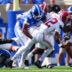 Kentucky Wildcats defensive lineman Mi'quise Humphrey-Grace (90) hits Alabama Crimson Tide quarterback Keelon Russell (12) to cause a Tide fumble and Cat recover in the first half Saturday, Sept. 12, 2026 in Lexington, Kentucky.