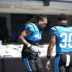 Sep 13, 2026; Charlotte, North Carolina, USA; Carolina Panthers running back Jonathon Brooks (25) and running back Chuba Hubbard (30) warm up before the game against the Chicago Bears at Bank of America Stadium.