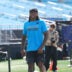 Sep 13, 2026; Charlotte, North Carolina, USA; Carolina Panthers cornerback Jaycee Horn (8) looks on during pregame warmups before the game against the Chicago Bears at Bank of America Stadium.