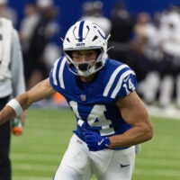 Sep 13, 2026; Indianapolis, Indiana, USA; Indianapolis Colts wide receiver Alec Pierce (14) warms up before the game between Ravens and Colts at Lucas Oil Stadium.