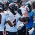Sep 13, 2026; Charlotte, North Carolina, USA; Chicago Bears running back D'Andre Swift (4) reacts after scoring a touchdown in the first quarter against against the Carolina Panthers at Bank of America Stadium.