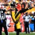 Sep 13, 2026; Pittsburgh, Pennsylvania, USA; Pittsburgh Steelers linebacker T.J. Watt (90) celebrates a sack during the second quarter against the Atlanta Falcons at Acrisure Stadium.