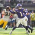 Sep 13, 2026; Minneapolis, Minnesota, USA; Minnesota Vikings quarterback Kyler Murray (1) drops back to make a pass during the first half against the Green Bay Packers at U.S. Bank Stadium.
