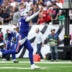 Sep 13, 2026; Houston, Texas, USA; Buffalo Bills quarterback Josh Allen (17) reacts after a play against the Houston Texans during the fourth quarter at Reliant Stadium.