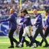 Sep 13, 2026; Minneapolis, Minnesota, USA; Minnesota Vikings quarterback Kyler Murray (1) walks off the field after a hard hit during the first half against the Green Bay Packers at U.S. Bank Stadium.