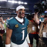 Sep 13, 2026; Philadelphia, Pennsylvania, USA; Philadelphia Eagles quarterback Jalen Hurts (1) walks off the field after the game against the Washington Commanders at Lincoln Financial Field.