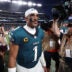 Sep 13, 2026; Philadelphia, Pennsylvania, USA; Philadelphia Eagles quarterback Jalen Hurts (1) walks off the field after the game against the Washington Commanders at Lincoln Financial Field.