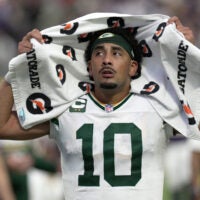 Green Bay Packers quarterback Jordan Love (10) walks off the field after their game Sunday, Sept. 13, 2026 at U.S. Bank Stadium in Minneapolis, Minnesota. The Minnesota Vikings beat the Green Bay Packers 39-22.
