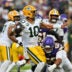Sep 13, 2026; Minneapolis, Minnesota, USA; Minnesota Vikings defensive line Levi Drake Rodriguez (50) tackles Green Bay Packers quarterback Jordan Love (10) as he makes a pass during the second half at U.S. Bank Stadium.