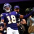 Sep 13, 2026; Minneapolis, Minnesota, USA; Minnesota Vikings wide receiver Justin Jefferson (18) celebrates after a touchdown during the second half against the Green Bay Packers at U.S. Bank Stadium.