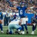 New York Giants quarterback Jaxson Dart (6) makes a call at the line during a week one opening game between the New York Giants and Dallas Cowboys at Metlife Stadium on Sunday, Sept. 13, 2026, in East Rutherford, NJ.