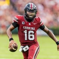 Sep 19, 2026; Columbia, South Carolina, USA; South Carolina Gamecocks quarterback LaNorris Sellers (16) scrambles against the Mississippi State Bulldogs in the second quarter at Williams-Brice Stadium.