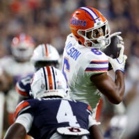 Sep 19, 2026; Auburn, Alabama, USA; Florida Gators wide receiver Dallas Wilson (6) makes a catch against the Auburn Tigers defense during the third quarter at Jordan-Hare Stadium.