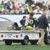Sep 20, 2026; East Rutherford, New Jersey, USA; Green Bay Packers offensive line Zach Bako-Bewele (50) is carted off the field with an apparent injury during the first quarter against the New York Jets at MetLife Stadium.