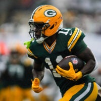 Green Bay Packers wide receiver Jayden Reed (11) runs with the ball during a game against the New York Jets at MetLife Stadium, Sep 20, 2026, East Rutherford, NJ, USA.