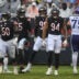 Sep 20, 2026; Chicago, Illinois, USA; Chicago Bears defensive end Montez Sweat (98) reacts with teammates after a defensive play against the Minnesota Vikings during the second half at Soldier Field.