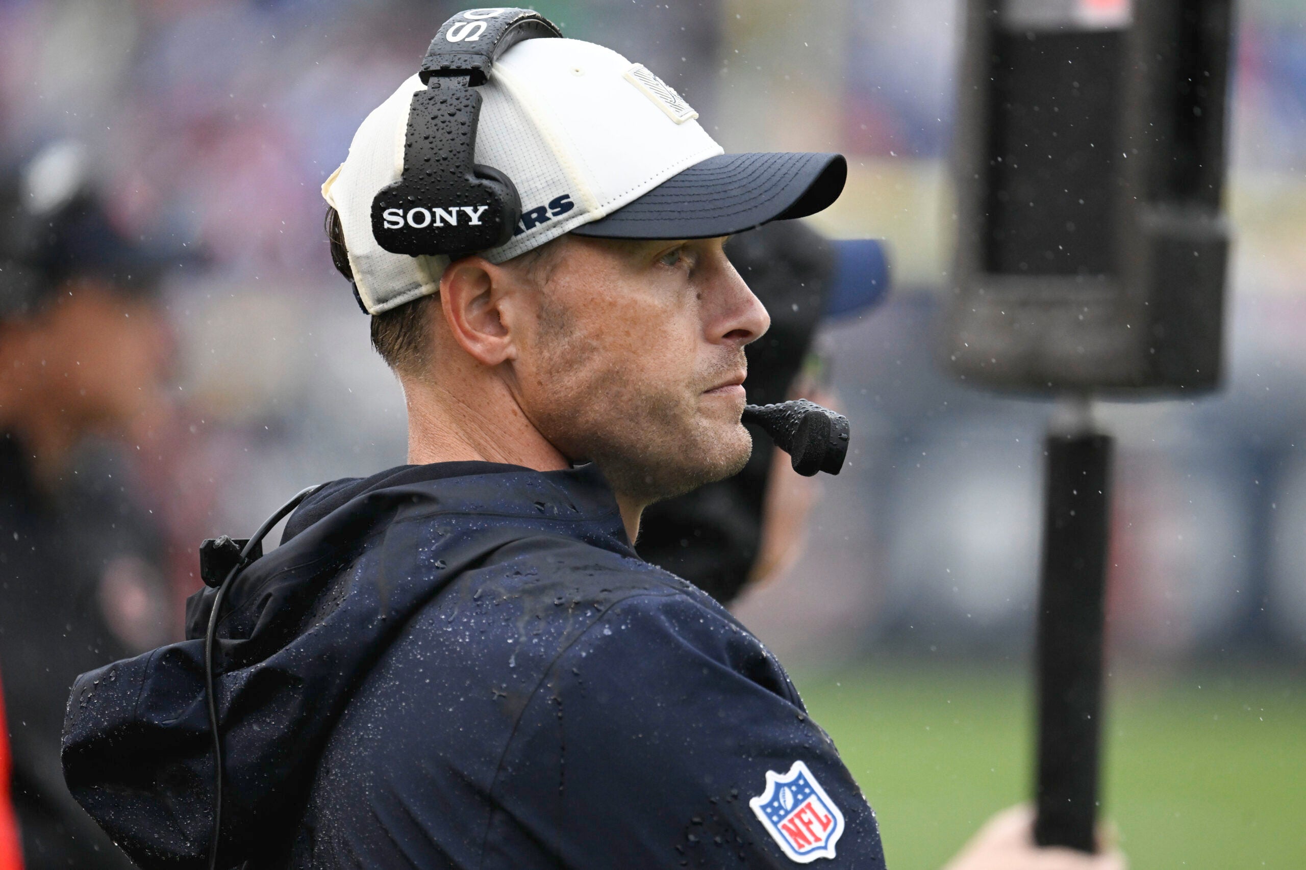 Sep 20, 2026; Chicago, Illinois, USA; Chicago Bears head coach Ben Johnson watches game play against the Minnesota Vikings during the second half at Soldier Field.