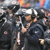 Sep 20, 2026; Chicago, Illinois, USA; Chicago Bears head coach Ben Johnson directs the team during the second half against there Minnesota Vikings at Soldier Field.