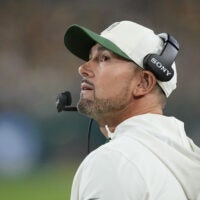 Sep 24, 2026; Green Bay, Wisconsin, USA; Green Bay Packers head coach Matt LaFleur looks on during the fourth quarter against the Atlanta Falcons at Lambeau Field.