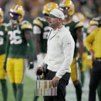 Green Bay Packers head coach Matt LaFleur is shown during the first quarter of their game against the Atlanta Falcons Thursday, Sept. 24, 2026 at Lambeau Field in Green Bay, Wisconsin.