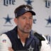 Sep 25, 2026; Rio de Janeiro, Brazil; Dallas Cowboys head coach Brian Schottenheimer reacts at press conference at the Clube de Regatas do Flamengo training ground.