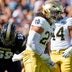 Notre Dame linebacker Kyngstonn Viliamu-Asa (27) celebrates after getting a stop during a NCAA football game against Purdue at Ross-Ade Stadium on Saturday, Sept. 26, 2026, in West Lafayette.