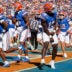 Sep 26, 2026; Gainesville, Florida, USA; Florida Gators running back Jadan Baugh (13) reacts after scoring a touchdown against the Mississippi Rebels during the first half at Ben Hill Griffin Stadium.