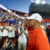 Florida head coach Jon Sumrall reacts to fans after Florida beat Ole Miss 52-28 after the second half an NCAA football game against Mississippi at Steve Spurrier Field at Ben Hill Griffin Stadium in Gainesville, FL on Saturday, September 26, 2026.