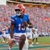 Sep 26, 2026; Gainesville, Florida, USA; Florida Gators running back Jadan Baugh (13) celebrates with a Heisman pose against the Mississippi Rebels during the second half at Ben Hill Griffin Stadium.