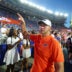 Florida head coach Jon Sumrall reacts to fans after Florida beat Ole Miss 52-28 after the second half an NCAA football game against Mississippi at Steve Spurrier Field at Ben Hill Griffin Stadium in Gainesville, FL on Saturday, September 26, 2026.
