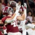 Sep 26, 2026; Tuscaloosa, AL, USA; Alabama tight end Josh Ford (40) loses control of a pass, which South Carolina linebacker Justin Okoronkwo (17) batted away for an incompletion at Saban Field at Bryant Denny Stadium.