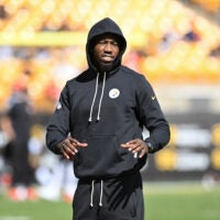 Sep 27, 2026; Pittsburgh, Pennsylvania, USA; Pittsburgh Steelers cornerback Joey Porter Jr. watches warm-ups for a game against the Cincinnati Bengals at Acrisure Stadium.