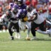Sep 27, 2026; Tampa, Florida, USA; Minnesota Vikings wide receiver Justin Jefferson (18) is tackled by the Tampa Bay Buccaneers during the first quarter at Raymond James Stadium.