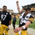 Sep 27, 2026; Pittsburgh, Pennsylvania, USA; Pittsburgh Steelers defensive tackle Cameron Heyward (97) and quarterback Aaron Rodgers (8) celebrate after a win against the Cincinnati Bengals at Acrisure Stadium.