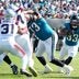 Jacksonville Jaguars running back Bhayshul Tuten (33) finds a hole in the fourth quarter during an NFL football game at EverBank Stadium, Sunday, September 27, 2026, in Jacksonville, Fla.